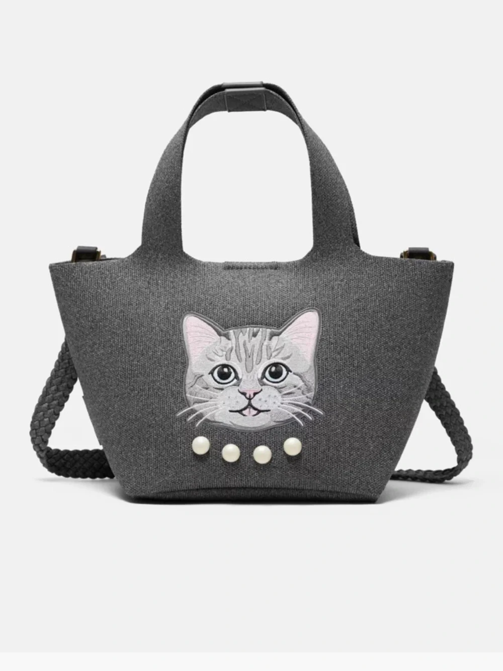 NEW Vivaia The Mini Tote Anita Rich Grey Silver British Cat Shoulder Bag